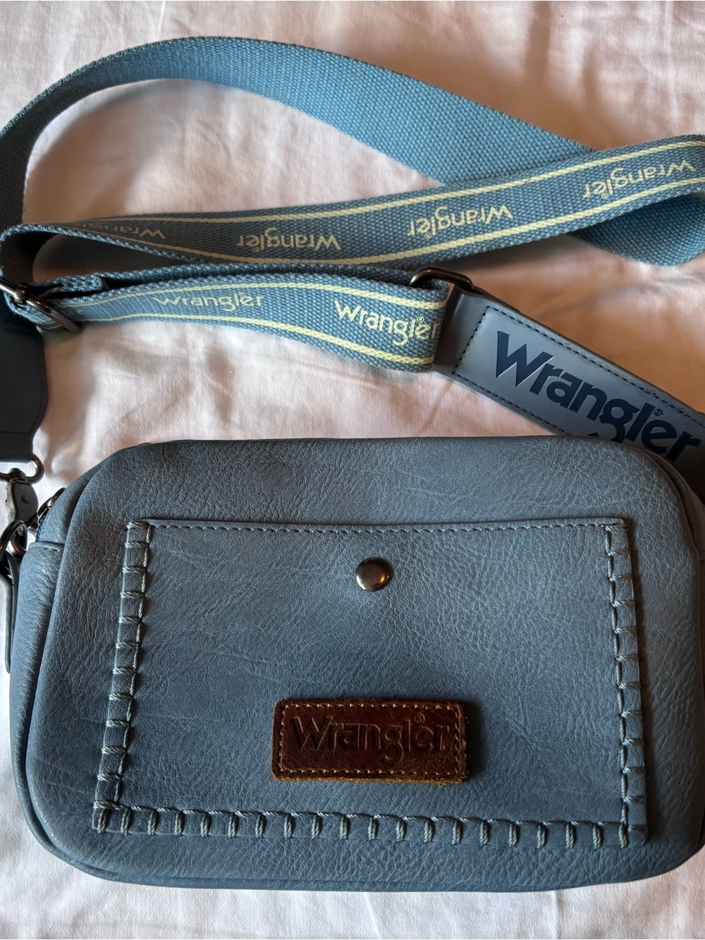 Wrangler Light Blue Crossbody Bag with Branded Strap